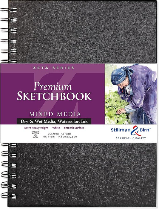 Stillman & Birn Zeta Series Wirebound Sketchbook, 7" x 10", 270 gsm (Extra Heavyweight), White Paper, Smooth Surface