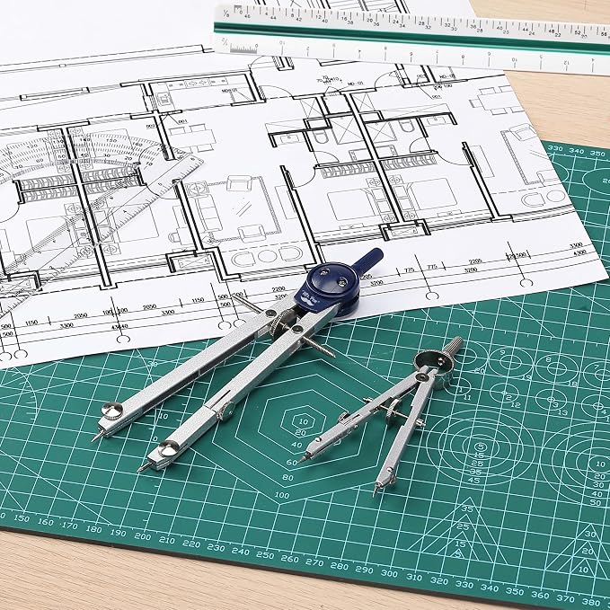 Mr. Pen- Professional Geometry Set, 7 pcs | Metal Compasses with Center Wheel & Extension Leg, Precision Drafting Kit with Storage Box for Geometry, Technical Drawing