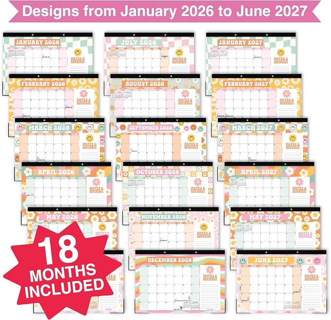 Hadley Designs Large Teacher Desk Calendar 2026-2027 - Desktop Calendar 2026, 18-Month Academic Desk Calendars for School, Home & Office, Cute Classroom Must Haves, Back to School Teacher Gifts