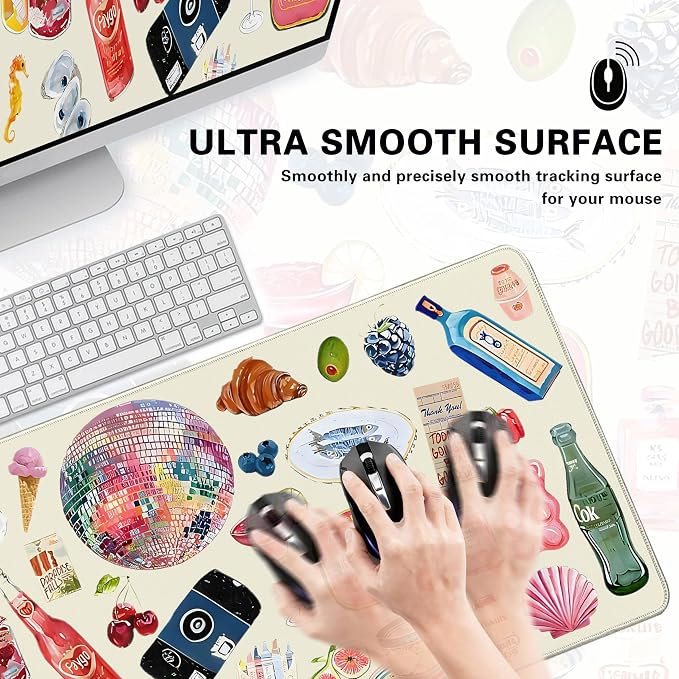 Desk Cover Mat, Large Cute Mouse Pad, Desk Pad Mat Decor for Office Game Home 31.5 X 15.7 Inch (Watercolor Stickers)