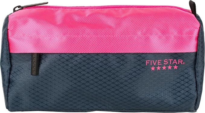 Five Star Pencil Pouch, Pen Case, 9-Pocket Zipper Pouch, Storage Organizer for School Supplies Earbuds Chargers Cables Makeup, Navy/Pink (505600B-ECM)