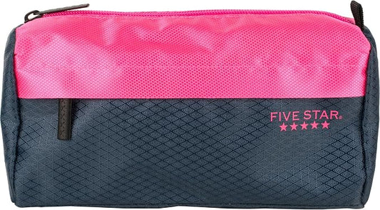 Five Star Pencil Pouch, Pen Case, 9-Pocket Zipper Pouch, Storage Organizer for School Supplies Earbuds Chargers Cables Makeup, Navy/Pink (505600B-ECM)