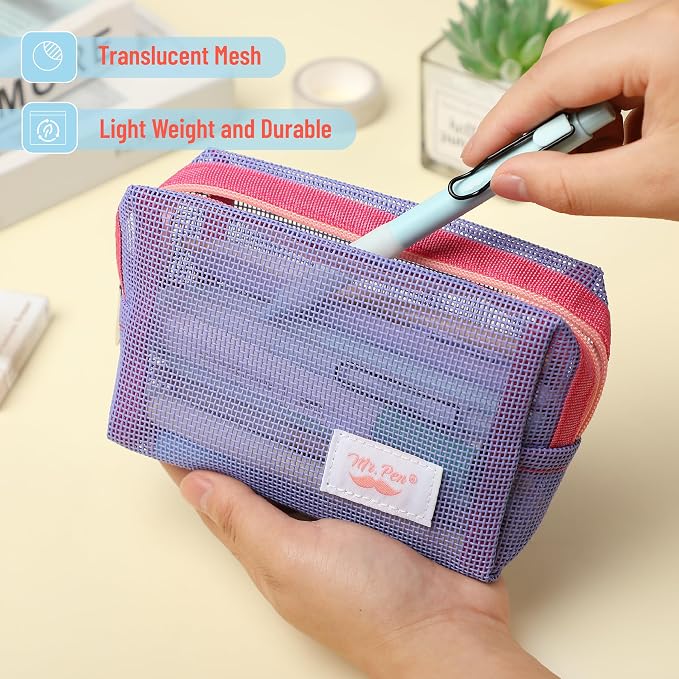 Mr. Pen- Mesh Pencil Case, Purple | Mesh Zipper Pouch Bags with Zipper Pouches for Organization, Cosmetic Bag, Purse Pouch, Cute Makeup Bag