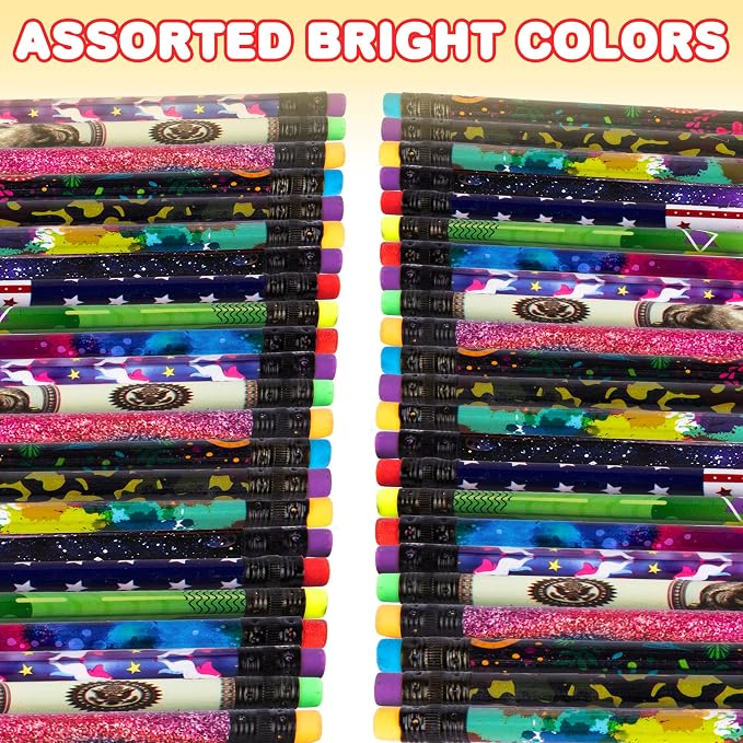 ArtCreativity Wooden Pencils for Kids With Eraser - 80 Count Assorted Number 2 Pencils, Fun Designs School Supplies - Bulk for Classroom - Great Party Favors