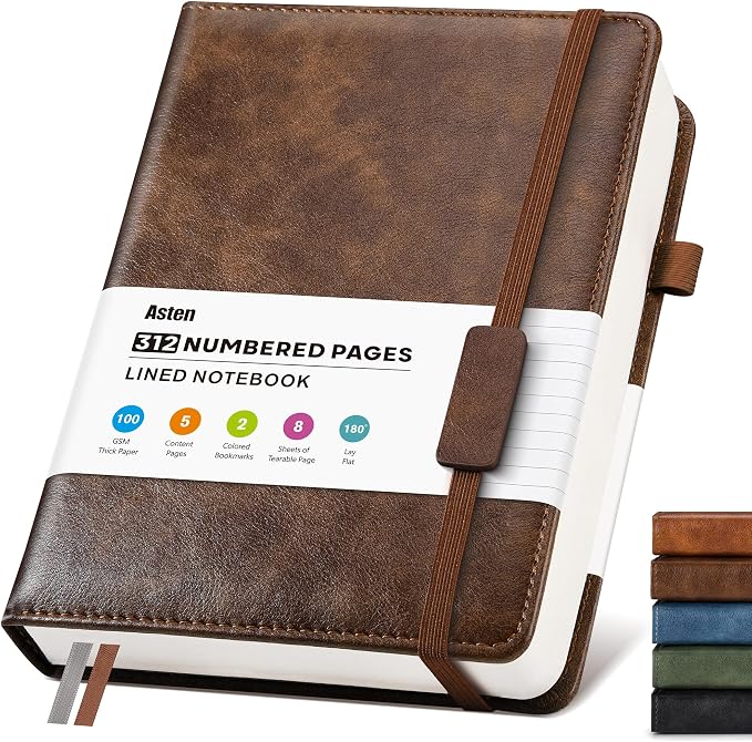 Lined Hardcover Leather Journal Notebook: A5 Journal for Men, Dark Brown | 312 Numbered Pages & Content, 100GSM Thick Paper, College Ruled Journals Note Book for Business Work Writing Diary