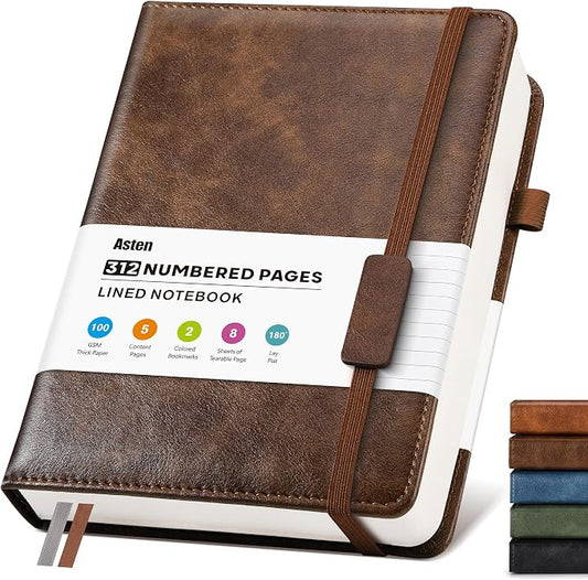 Lined Hardcover Leather Journal Notebook: A5 Journal for Men, Dark Brown | 312 Numbered Pages & Content, 100GSM Thick Paper, College Ruled Journals Note Book for Business Work Writing Diary