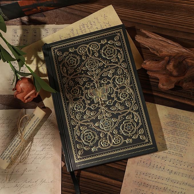 MGGAO Line Notebooks for Women Men, A5 Aesthetic Hardcover Ruled Diary | Vintage Design, 224 Pages, Ribbon, 100 GSM Thick Paper, Journal for Writing, Note Taking, Office, School, Journaling