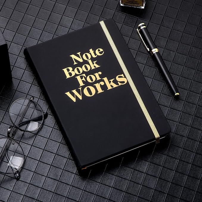 MINICAGIE Lined Journal Notebook for Men and Women, 256 Pages Black Journals for Writing, Hardcover A5 Journaling Notebooks Daily Work Travel Office Journal(5.7'' X 8.5'' Black Gold)