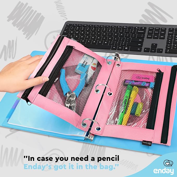 Enday Pink Pencil Pouch For 3 Ring Binder, Zippered Binder Pencil Pouches, 3 Ring Pencil Pouch for Binder, Pencil Case for Binder, Large Pencil Bags for School, Home, and Office (2 Pack)