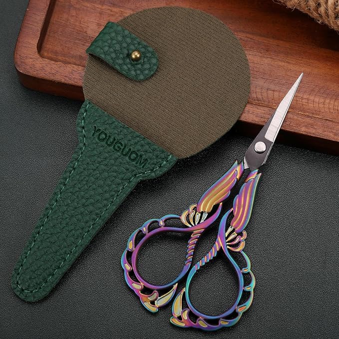 YOUGUOM Embroidery Scissors with Cover, Sewing Crafting Shears | Rainbow, Stainless Steel, Sharp Tip, for Needlework, Artwork, Cross Stitch, Quilting, Thread, Paper Cutting, Mini DIY Tools