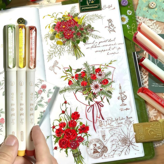 Brush Tip Drawing Pens: Artist Colored Flexible Tip Water Calligraphy Brush Pens for Journaling Adult Coloring Hand Lettering Calligraphy Journaling Bibling (6, Winter colors)
