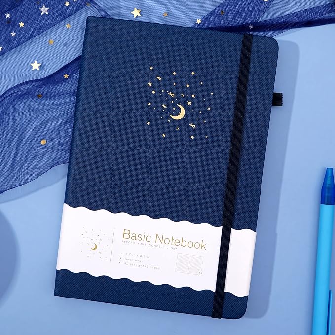 CAGIE Lined Journal Notebook for Work, Hardcover Notebook Journal with Pen Loop, A5 Notebook Journal Cover, Medium 5.7" x 8.3", (Blue Ruled), Gifts