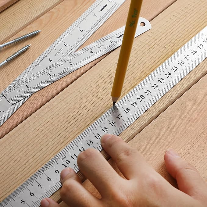 Mr. Pen- Metal Straight Edge Ruler, 3 pcs, 6", 8", 12" | Stainless Steel Ruler Set, Imperial & Metric Measurements for Drawing, Home, Office, Engineering