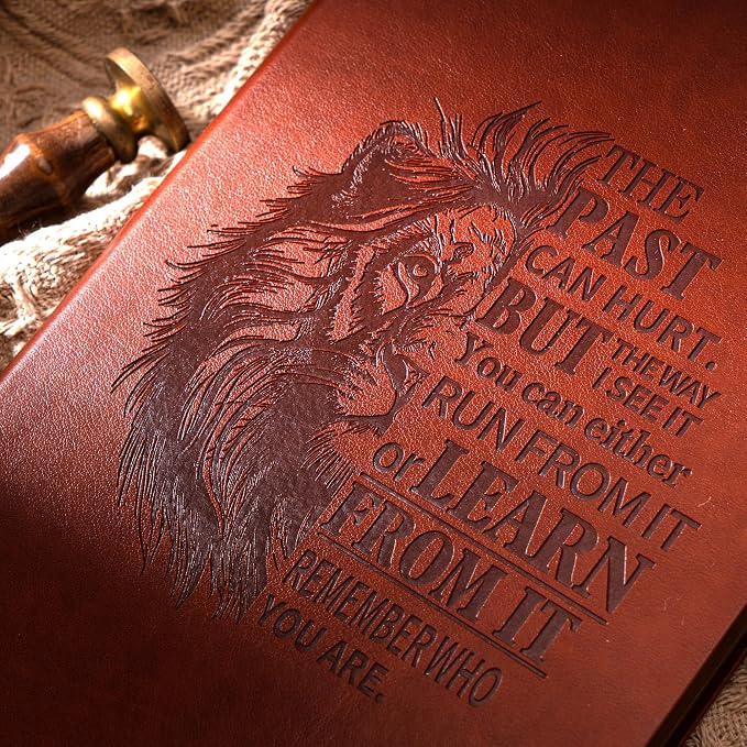MINICAGIE Leather Journal for Men Soft Cover 256 Pages Lined Journals for Writing A5 Lion Journaling Notebooks Vintage Inspirational Diary, 5.7" x 8.3", Red