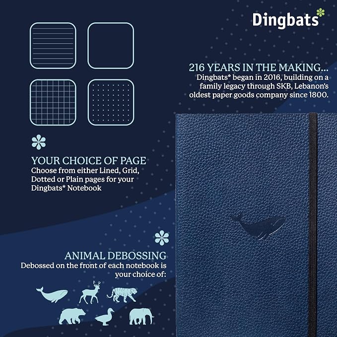 Dingbats* Wildlife Lined Writing Journal Notebook A5 - Vegan Leather Softcover - Ideal for Work, Travel - Pocket, Elastic Closure, & Bookmark