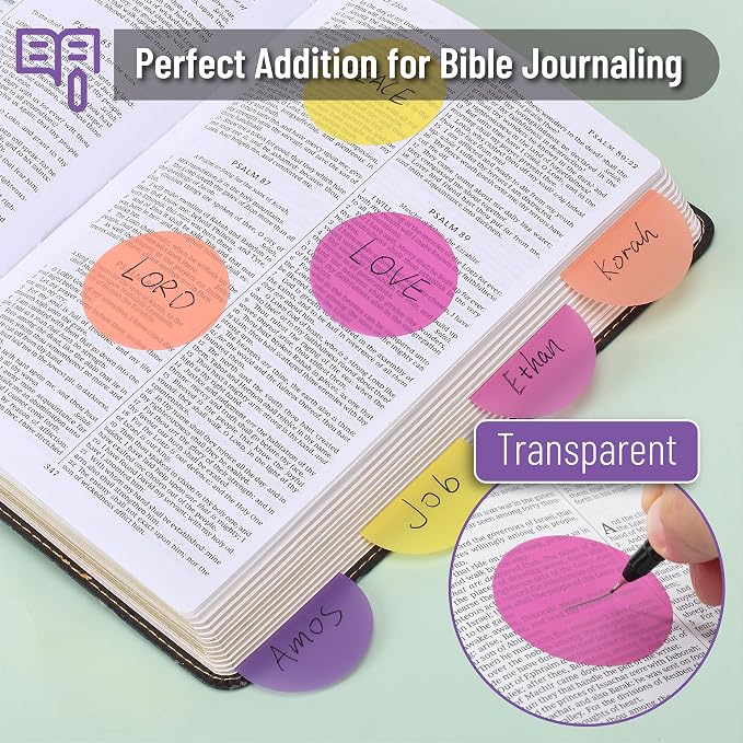Mr. Pen- Round Transparent Sticky Notes, 1.8”, 4 Pads with Black Fineliner | 200 Sheets, Smooth Writing, Water-Resistant, Clean Removal, Easy-Peel Sticky Notes for Bible Journaling & Planning