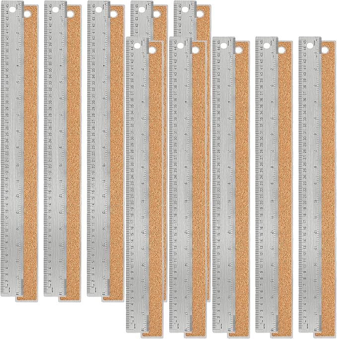 Metal Ruler With Cork Backing: 10 PCS 18 Inch Stainless Steel Non-Slip Rulers With Inch and Centimeters
