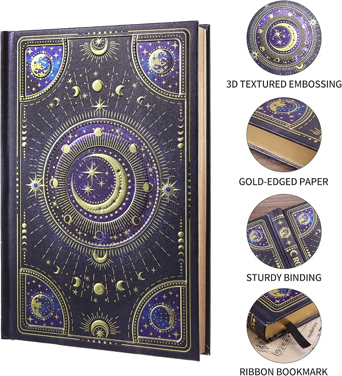 Hardcover Notebook Journal with 224 Pages, A5 Lined Journal for Smooth Writing, Aesthetic Celestial Magic Planet Notebook Journal, Mystical Journal for Women & Teens