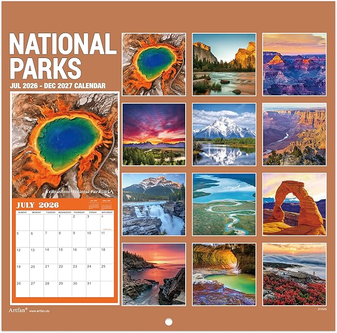 Calendar 2026-2027 - Wall Calendar, Jul 2026 - Dec 2027, 12'' × 24''(Open) | Wall Calendars 2026-2027 with Thick Paper, Large Blocks, Hanging Holes, National Parks Wall Calendar