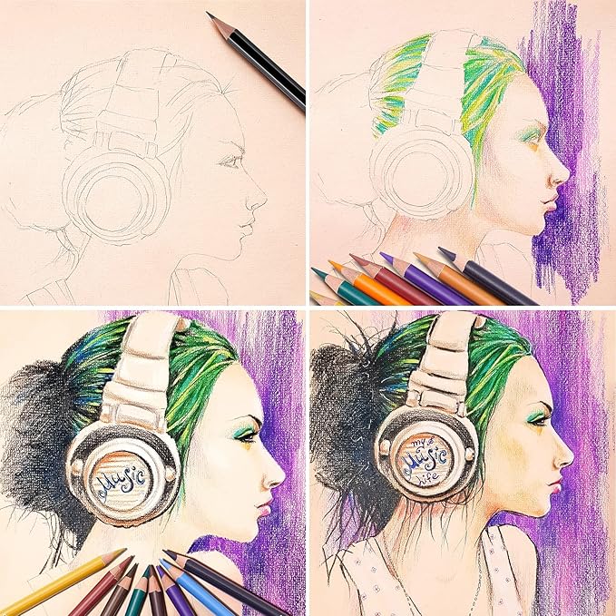 PANDAFLY Professional Colored Charcoal Pencils Drawing Set, 24 Colors | Skin Tone Colored Pencils, Pastel Chalk Pencils for Sketching, Shading, Coloring, Layering & Blending