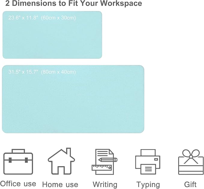 SUJAYU Dual Sided PU Leather Desk Pad, Mouse Pad, Office Desk Mat, Non-Slip Laptop Desk Pad, Waterproof Desk Writing Pad for Office and Home (31.5" x 15.7", Light Blue+Sliver)