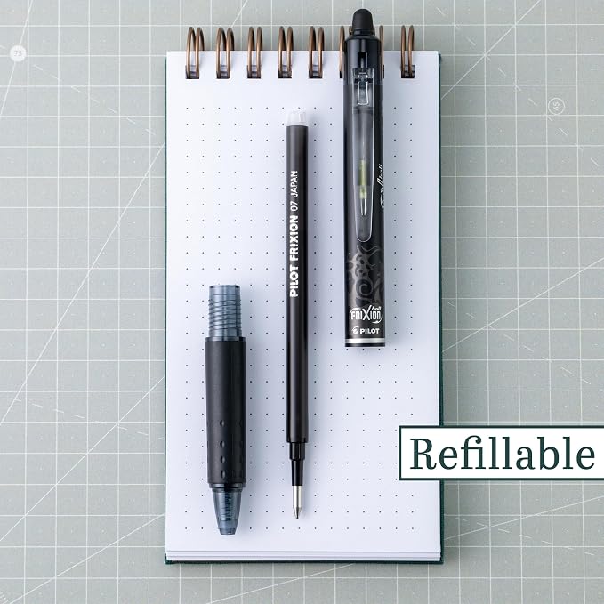 PILOT FriXion Clicker Erasable Pens, Refillable & Retractable Gel Ink Pens, Fine Point 0.7 mm, Black Ink, 3-Pack - Ideal for School, Journaling, & Office Writing