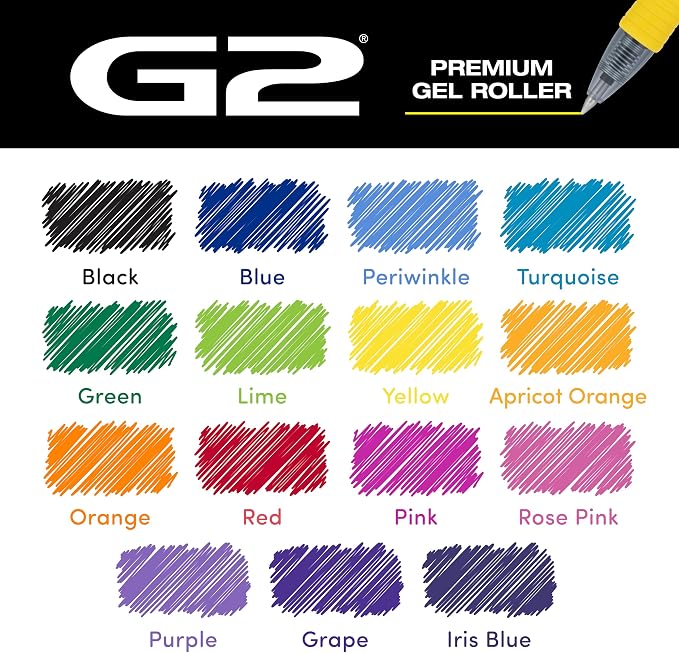 Pilot G2 Premium Gel Roller Pens, Rainbow Gel Pens, G2 Rainbow Colors Pack, 15 Pack Pouch, Fine Point 0.7 mm, Assorted