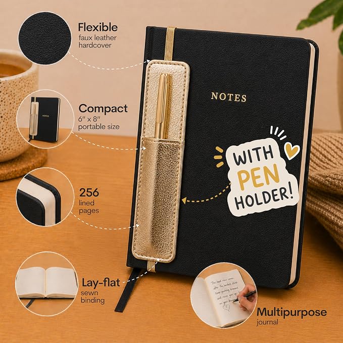 WORLD TRAVELER Eccolo A5 Hardbound Journal Notebook 256 Ivory Lined Pages | Sturdy Flexible Hardcover, 80GSM Acid-Free Ivory Pages, Smyth-Sewn Lay-Flat Binding, Ribbon Bookmark