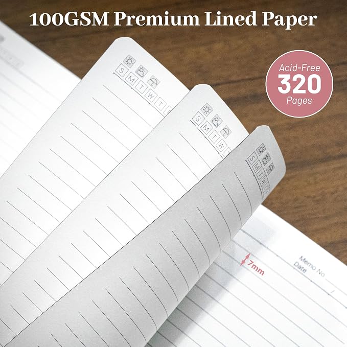 CAGIE Leather Lined Journal Notebook for Men & Women, Debossed Cross, 320 Pages 100 GSM Thick Paper, A5 Hardcover Journaling Notebooks for Writing, 5.7'' X 8.3'' Diary, Pink