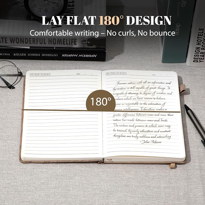 CAGIE Lined Journal for Men Women, Tree Growth Ring Leather Bound Journal Notebook, 256 Pages 100 GSM Journals for Writing, A5 Hardcover Journaling Notebooks for Work, Note Taking