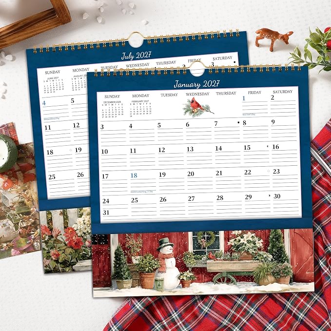 2027 Calendar - 2027 Wall Calendar with Pocket, January 2027 to December 2027, 12'' x 12'' Monthly Calendars for Home, Office, School