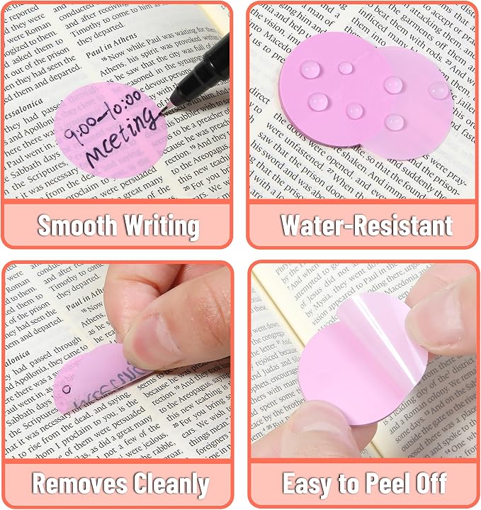 Mr. Pen- Round Transparent Sticky Notes, 1.1” Diameter, 28 Pads | 1120 Sheets, Colorful, Water-Resistant See-Through Sticky Notes Bulk & Fineliner, Smooth Writing