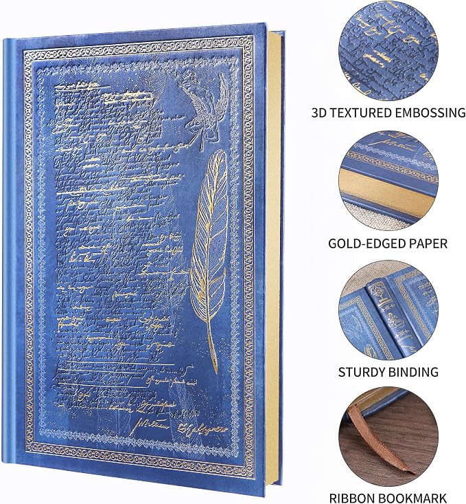 Vintage Hardcover Journal with Gold Foil Embossing, 224 Pages Lined Notebook, 100 GSM Premium Thick Paper, Elegant Feather & Manuscript Design, Aesthetic Diary Gift for Writers, Men & Women, A5 Size