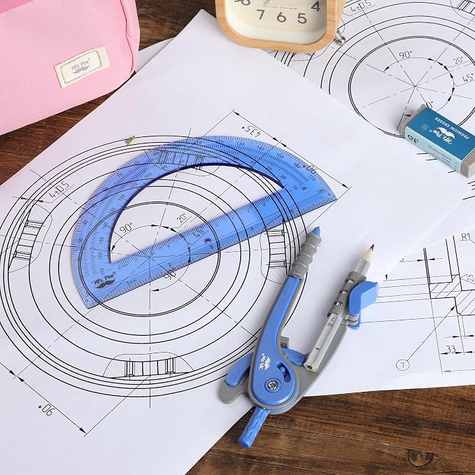 Mr. Pen- Geometry Compass and Protractor Set, 6 Inch Compass | 6 Inch Protractor, Drawing Tool for School, Clear Plastic, Easy Grip, Precision Design for Math, Art, Drafting, Architecture