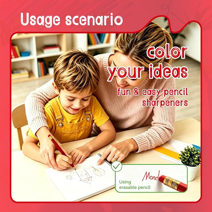12 Pcs Red Pencils with Eraser for Kids HB Erasable Pencils Pre-Sharpened Professional Wooden Pencils Set, Ideal for School Writing, Drawing, Sketching, Coloring and Creative Projects(Red)