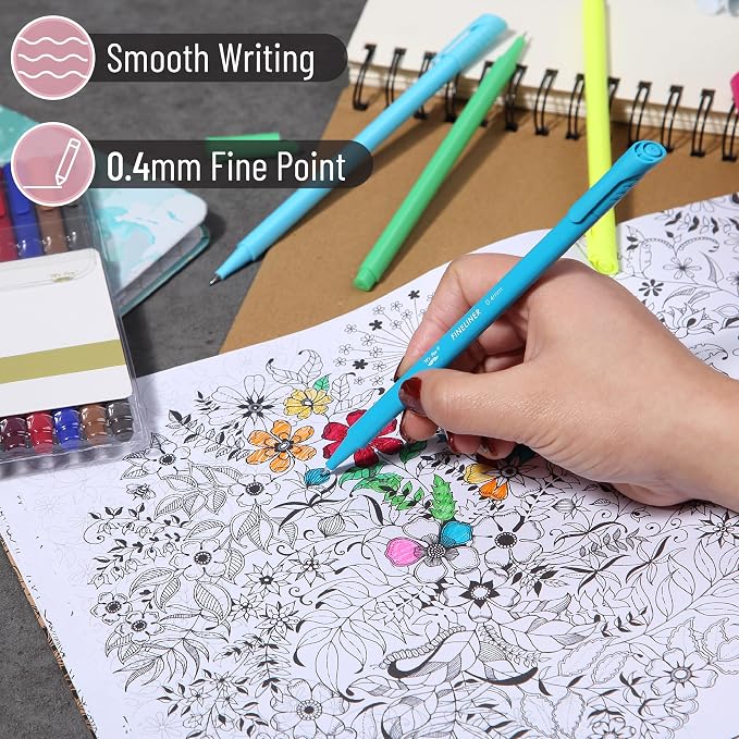 Mr. Pen- Colored Fineliner Pens, 24 Pack, 0.4mm Tip | Ergonomic Triangular Barrels, Smooth Writing Pens for Journaling, Note-Taking, Coloring, Sketching, Planning & Art Projects