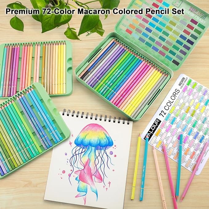KALOUR PDAS 72+2 Count Macaron Pastel Colored Pencils for Adult Coloring Books, Artists Soft Core, Ideal for Drawing Blending Shading, Coloring Pencils Set Gift for Adults Beginners