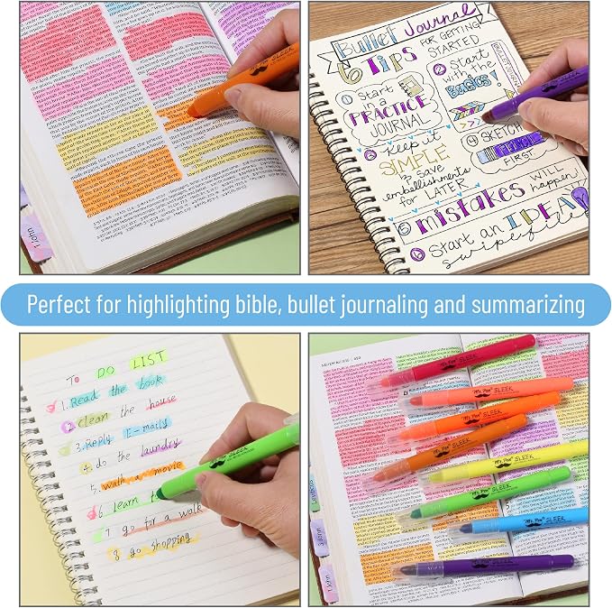 Mr. Pen- No Bleed Gel Highlighters, Fluorescent Assorted Colors, 12 Pack | Bible Highlighters and Pens No Bleed, Bible Markers for Study, Journaling, School Supplies and Accessories