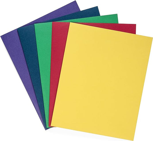 Blue Summit Supplies 100 Paper 2 Pocket Folders, Letter Size, Assorted | Durable paper, 2 pockets, letter size, for school, office, and presentation use