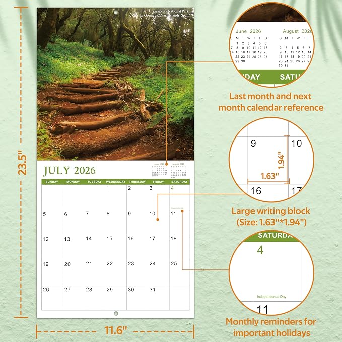 Calendar 2026-2027 - 2026-2027 Wall Calendar 18 months from Jul. 2026 - Dec. 2027, 12" x 24" (Open), Scenic Path Wall Calendars 2026 with Thick Paper