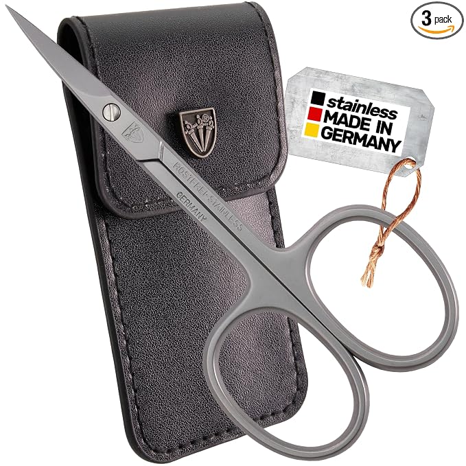 3 Swords Germany - brand quality STAINLESS STEEL INOX CURVED CUTICLE SCISSORS (1 PIECE) with case for manicure pedicure - nail care by 3 Swords - Made in Germany