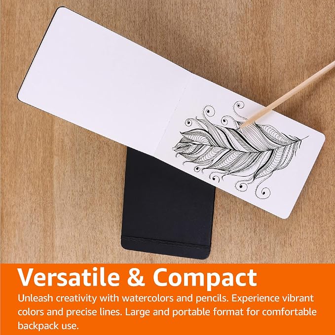 Amazon Basics Art Sketch Book for Drawing and Painting, Thick Paper, 5.25" x 8.25", 72 Sheets, Black (Pack of 2)