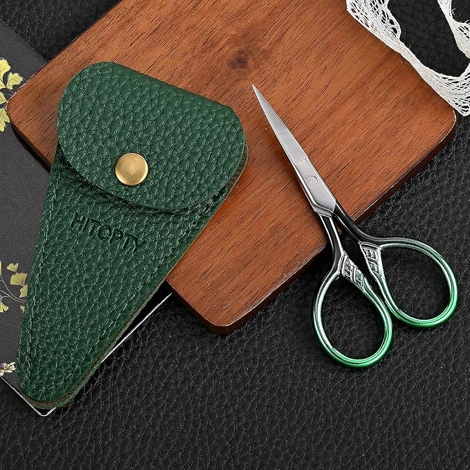 Small Sharp Scissors for Women Men Eyebrow Hair Beauty Grooming | All Purpose Tiny Travel Kit, for Beard, Moustache, Eyelash, Sewing, Embroidery, Detail Thread Paper Cutting with PU Cover