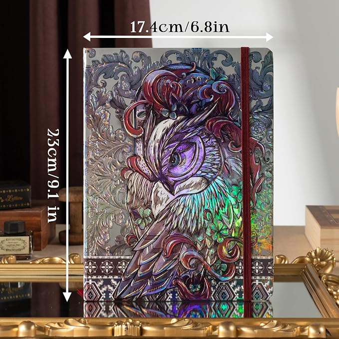 MGGAO B5 Lined Journal Notebook, Aesthetic Owl Embossed, Hardcover | Wide Ruled, 6.8" X 9.1", 192 Pages, Ribbon, Elastic Band, For Women & Men, For School & Office, Writing & Note Taking