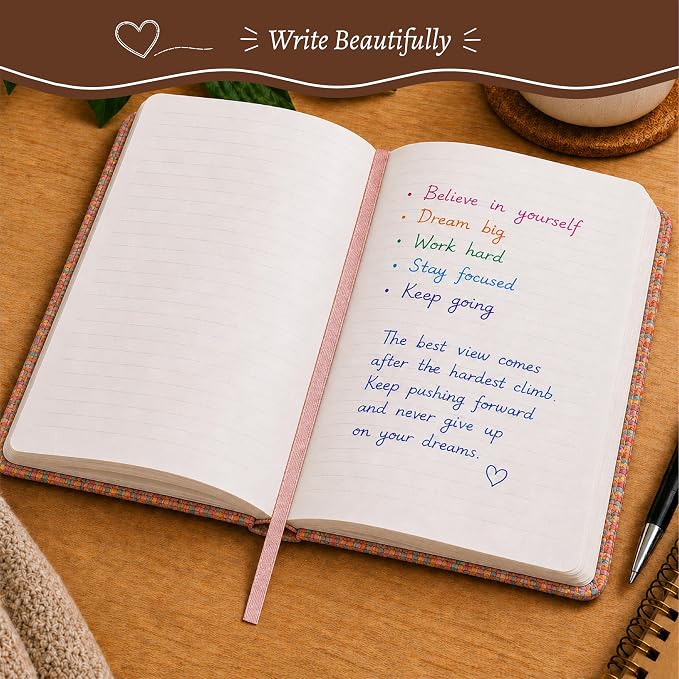 WORLD TRAVELER Eccolo A5 Hardbound Journal Notebook 256 Ivory Lined Pages | Sturdy Flexible Hardcover, 80GSM Acid-Free Ivory Pages, Smyth-Sewn Lay-Flat Binding, Ribbon Bookmark