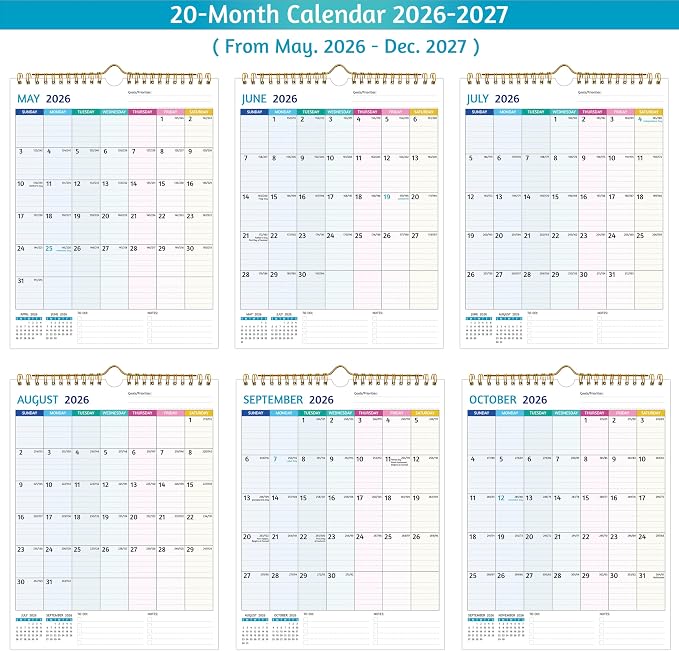 Wall Calendar 2026-2027 – Run Now - Dec 2027, 20 Monthly Calendar 2026-2027 for Wall, 8.5 x 11 In, 2027 Small Calendar, Ruled Blocks, Thick Paper, Holidays, To-do ＆ Notes, Great for Organizing