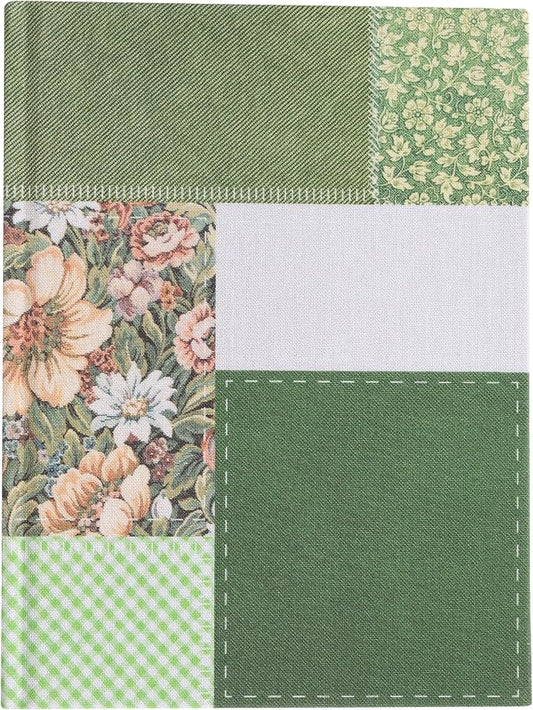 Pearhead Green Patchwork Fabric Hardcover Journal, 6x8 College-Ruled Lined Notebook, 200 Pages, Boho Writing Journal for School, Work & Personal Use