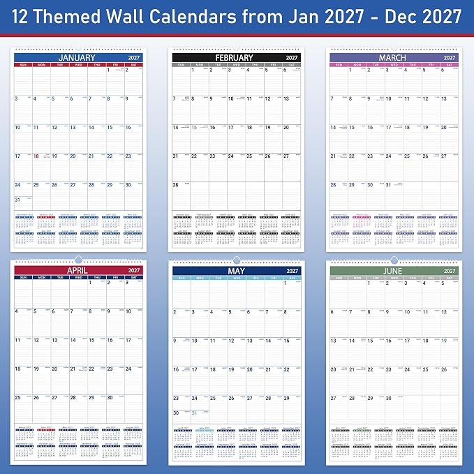 2027 Wall Calendar, 2027 Vertical Large Wall Calendar, 15" x 23" | from Jan 2027 - Dec 2027, Julian Date, Premium Paper, for Home Office Organizing
