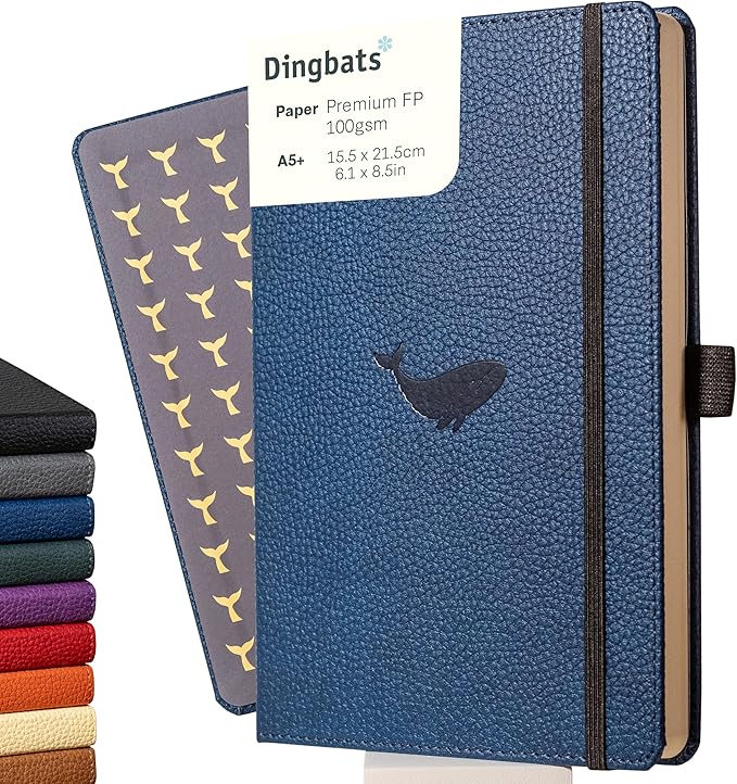 Dingbats A5 Wildlife Notebook Journal Hardcover, Cream 100gsm Ink-Proof Paper, 6.1 x 8.5 inches, 192 pages (Blue Whale, Lined)