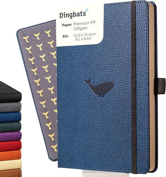 Dingbats* Wildlife Grid Writing Journal Notebook A5 - Vegan Leather Hardcover - Ideal for Work, Travel - Pocket, Elastic Closure, & Bookmark